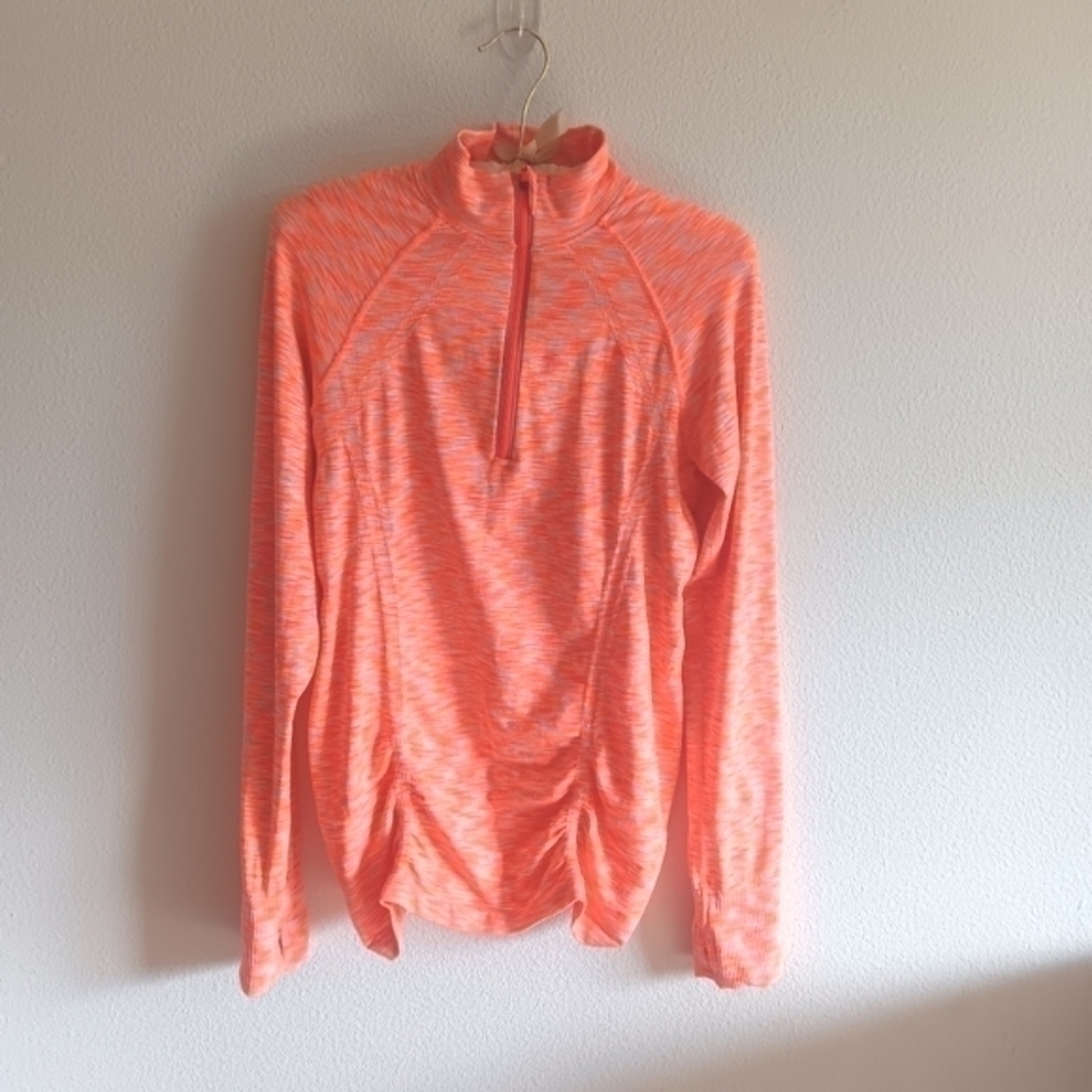 Like New Athleta Fast track 1/4 zip orange pullover medium w/ reflective details